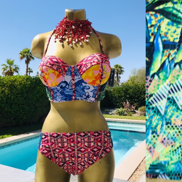 NWT 80s Inspired TROPICAL Status Print BIKINI L - Picture 15 of 16